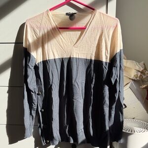 Max&Co Cream & Grey V-Neck Sweater